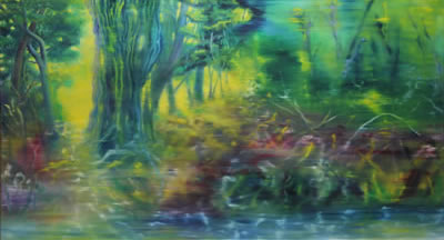 Dschungel, 2020, 100 x 180 cm, Öl auf Leinwand